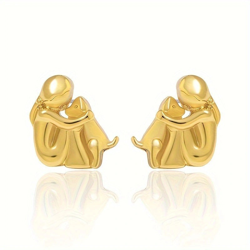 Girl & Dog Huging Earrings Stud