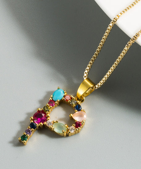 Decorated Gemstone Initial Letter Necklace