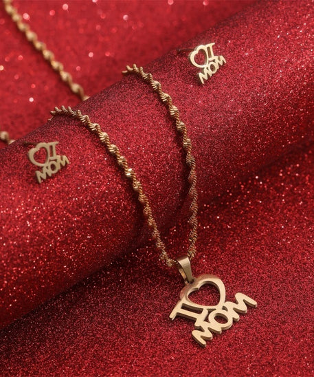 Cherished "I Love Mom" Necklace  & Earrings Set