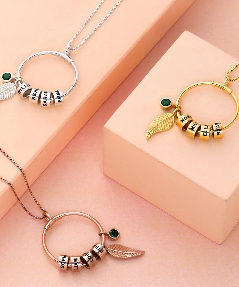 Customized Leaf Beaded Birthstone Necklace