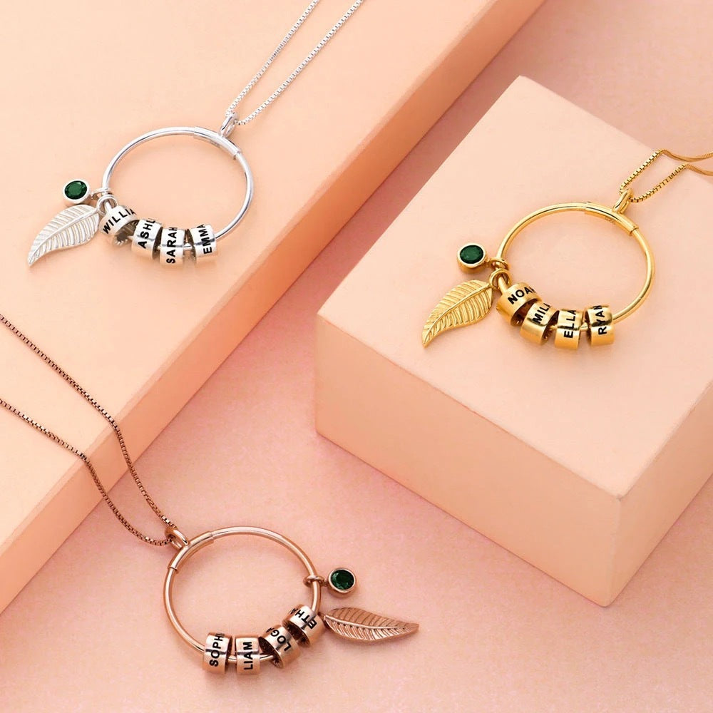 Customized Leaf Beaded Birthstone Necklace