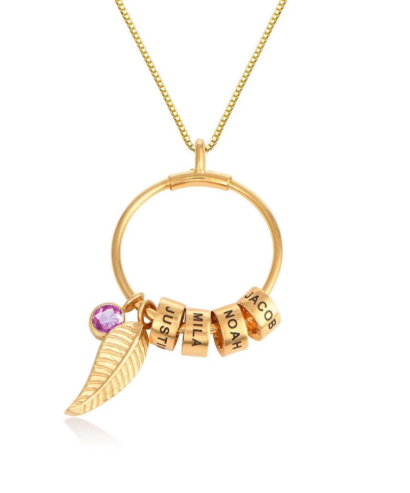 Customized Leaf Beaded Birthstone Necklace