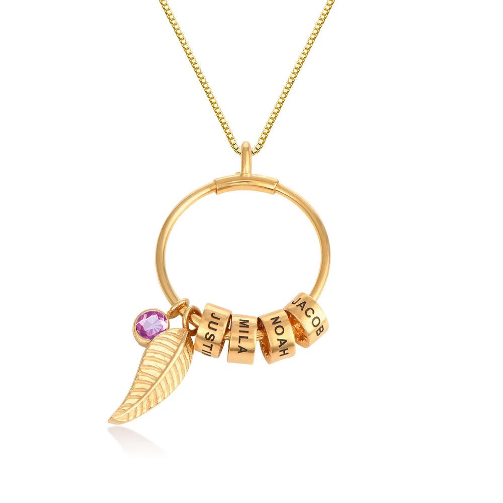Customized Leaf Beaded Birthstone Necklace