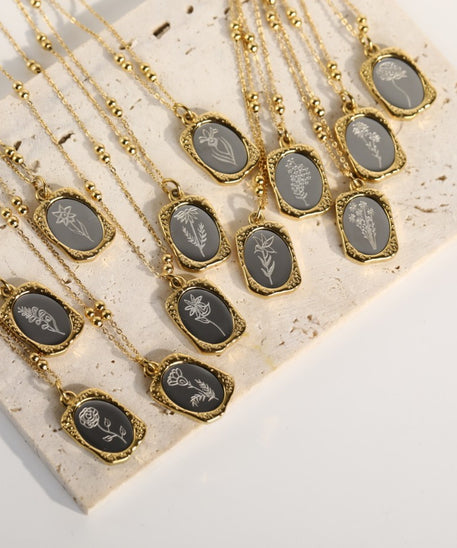 Polished Birthday Flower Mirror Necklace