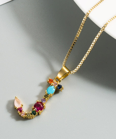 Decorated Gemstone Initial Letter Necklace