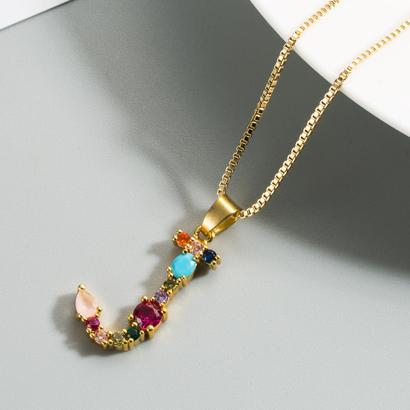 Decorated Gemstone Initial Letter Necklace