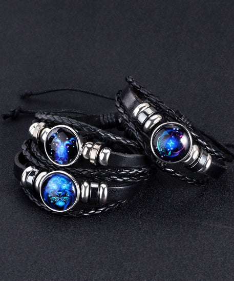 Leather Zodiac Sign Braided Bracelet
