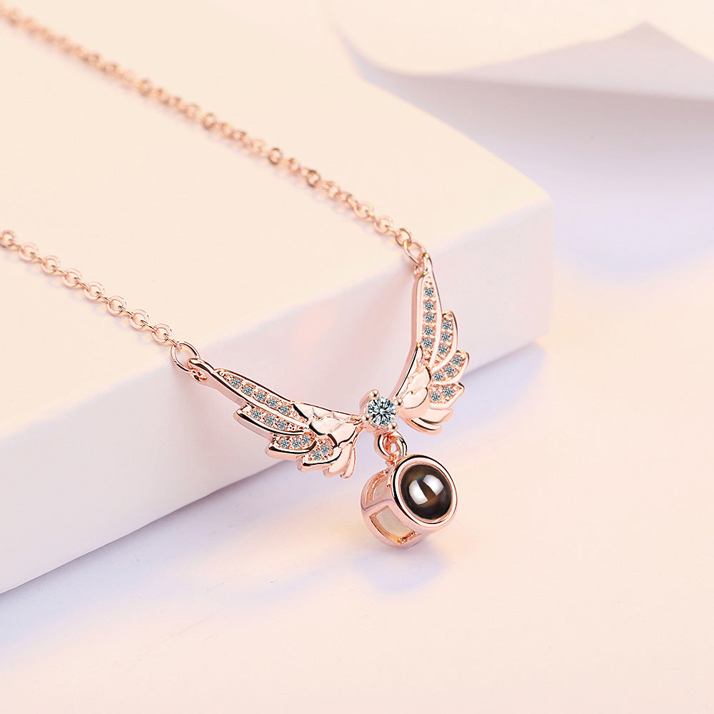 Delicate Customized Angel Wing Projection Necklace
