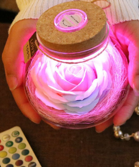 Colorful Rose Soap Flower Wishing Bottle w/Remote