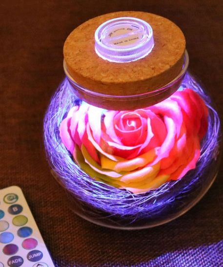 Colorful Rose Soap Flower Wishing Bottle w/Remote