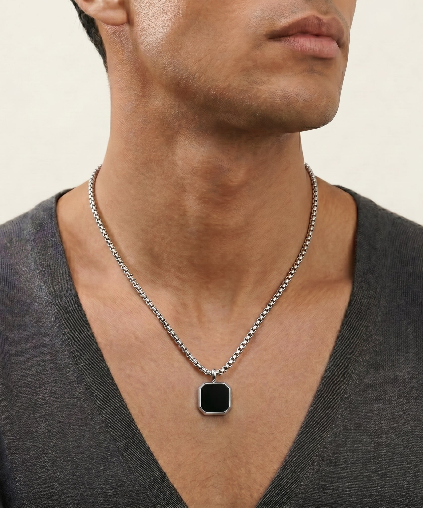 Stainless Steel Square Plate Pendant Black Epoxy Necklace | DESCRIPTION
