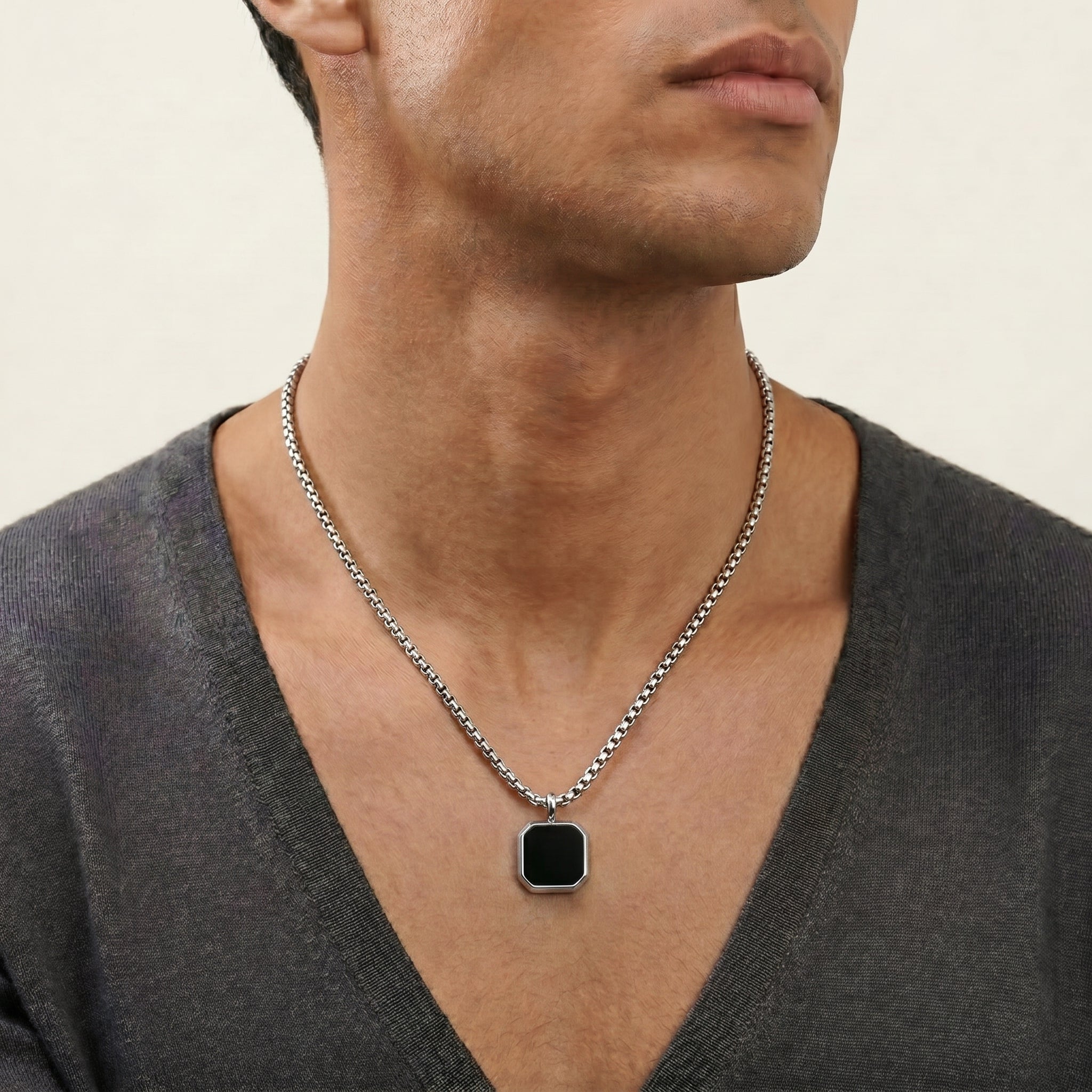 Stainless Steel Square Plate Pendant Black Epoxy Necklace | DESCRIPTION