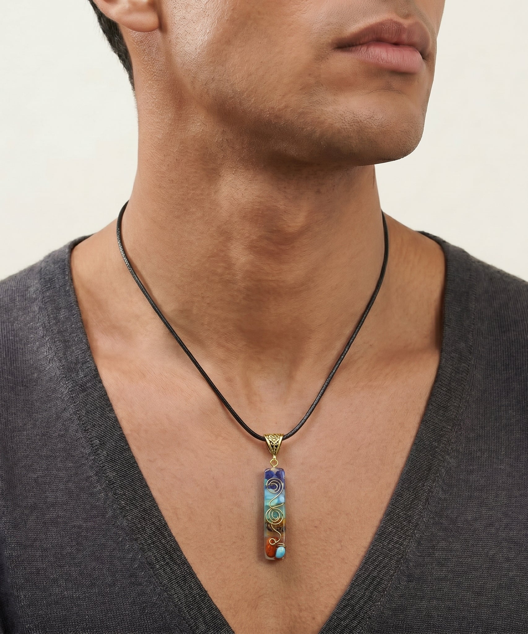 Earthbound Colorful Gravel Necklace worn by a human model