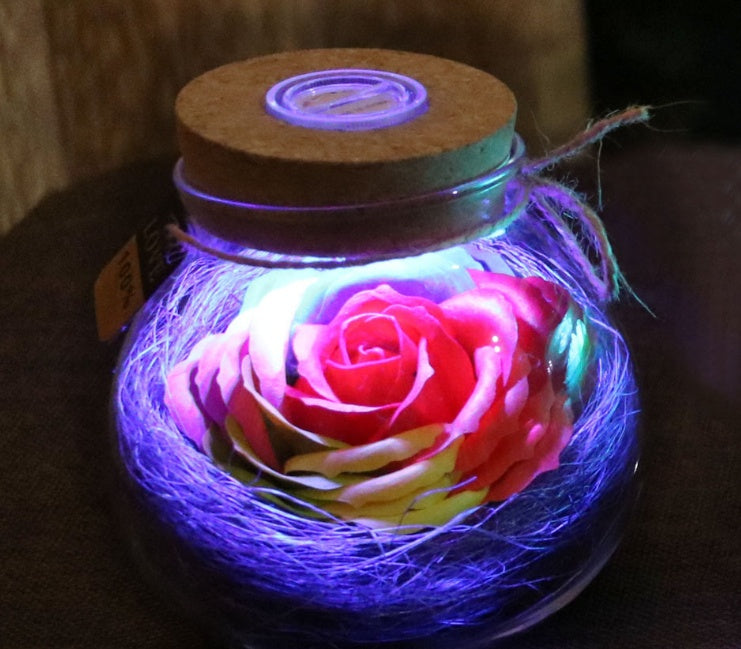 Colorful Rose Soap Flower Wishing Bottle w/Remote