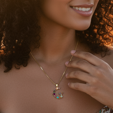 Decorated Gemstone Initial Letter Necklace