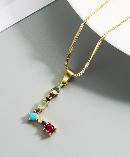 Decorated Gemstone Initial Letter Necklace