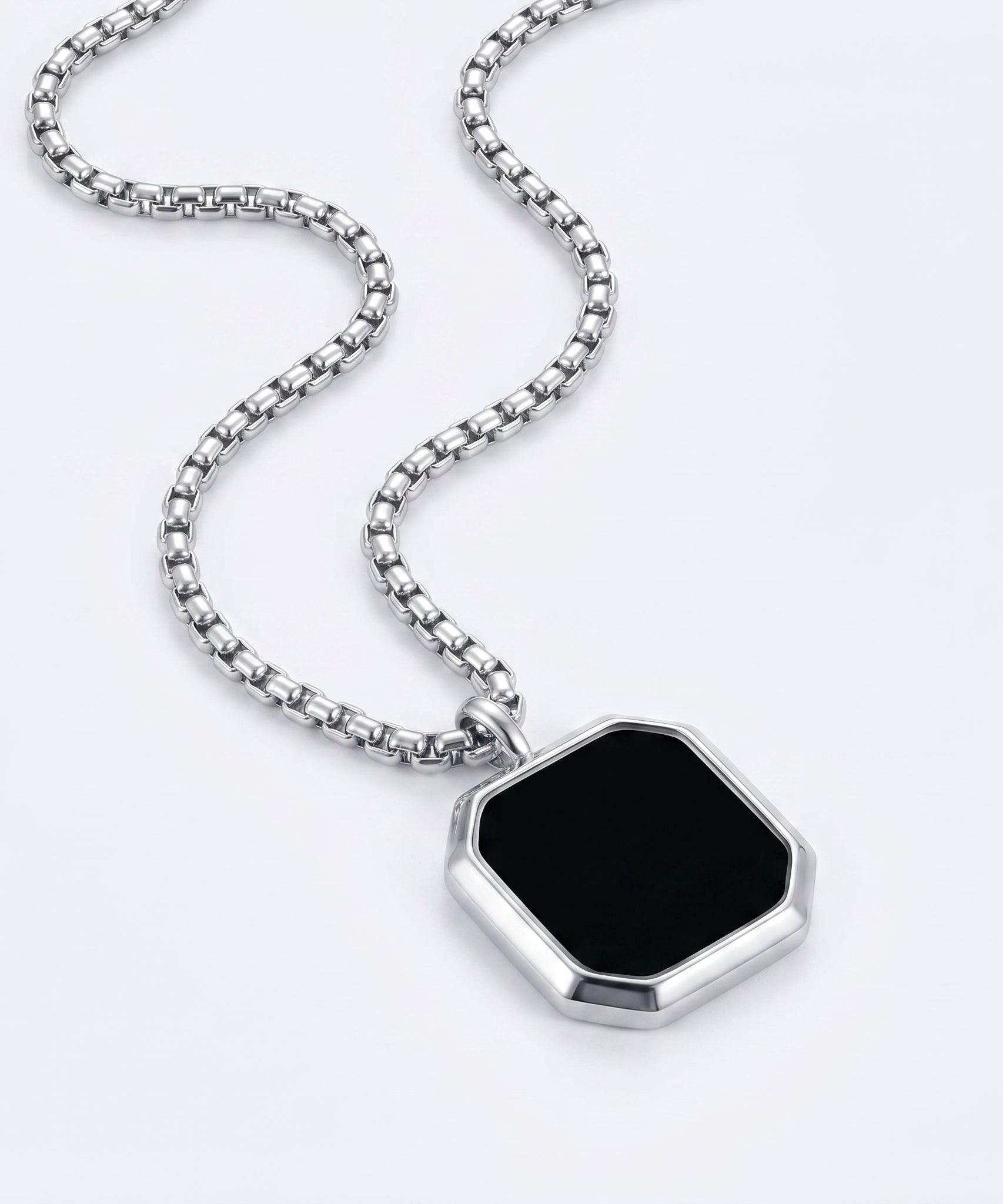 Stainless Steel Square Plate Pendant Black Epoxy Necklace | DESCRIPTION