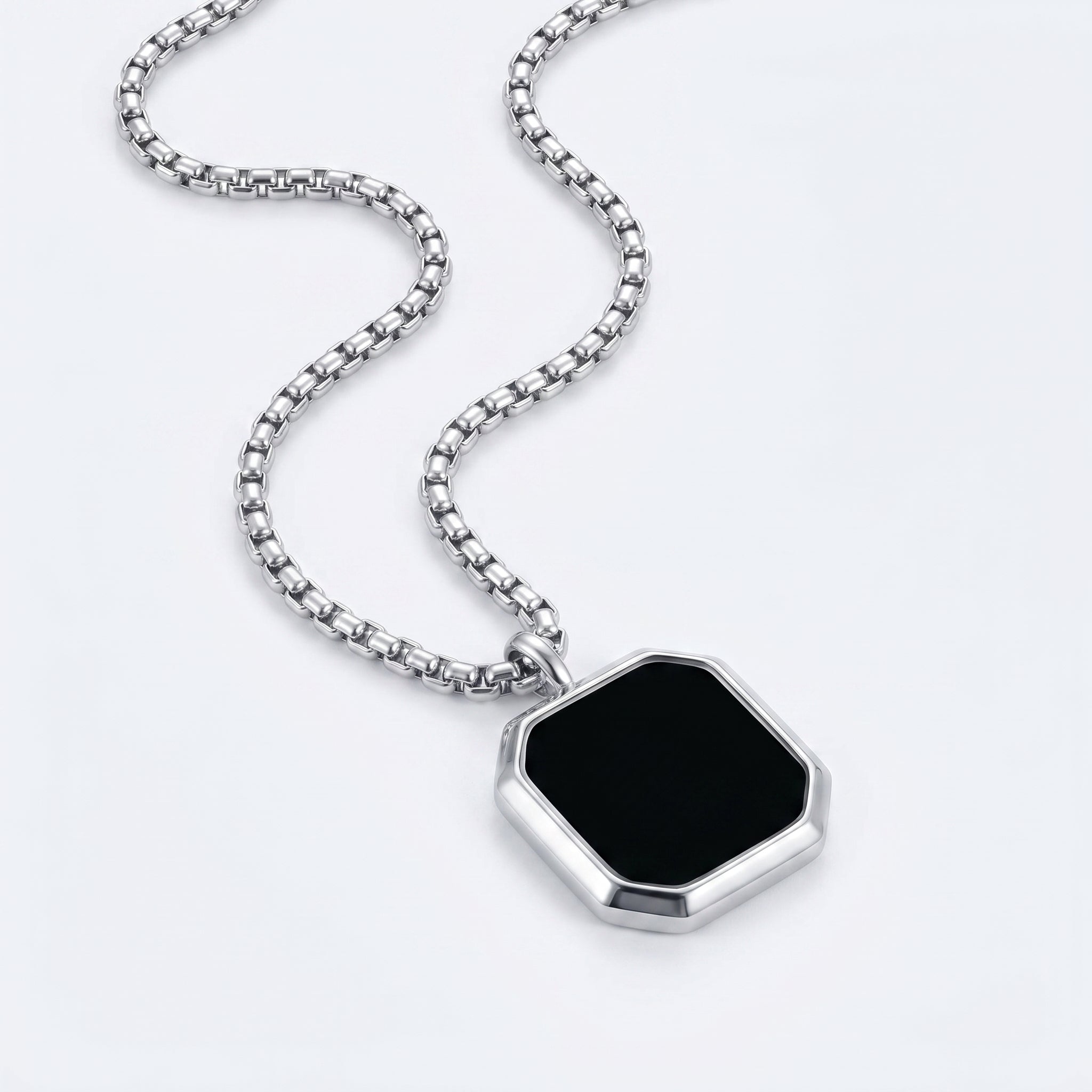 Stainless Steel Square Plate Pendant Black Epoxy Necklace | DESCRIPTION