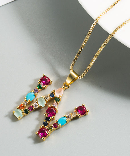 Decorated Gemstone Initial Letter Necklace