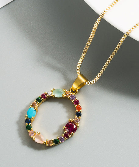 Decorated Gemstone Initial Letter Necklace