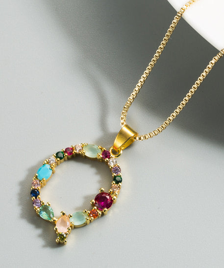 Decorated Gemstone Initial Letter Necklace