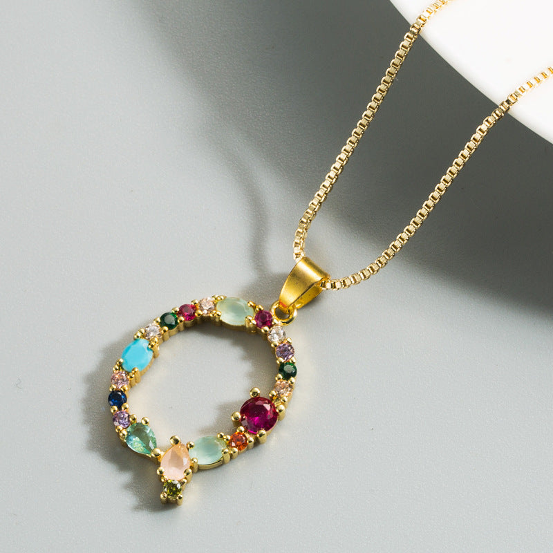 Decorated Gemstone Initial Letter Necklace