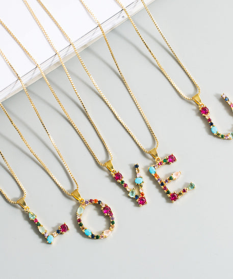 Decorated Gemstone Initial Letter Necklace