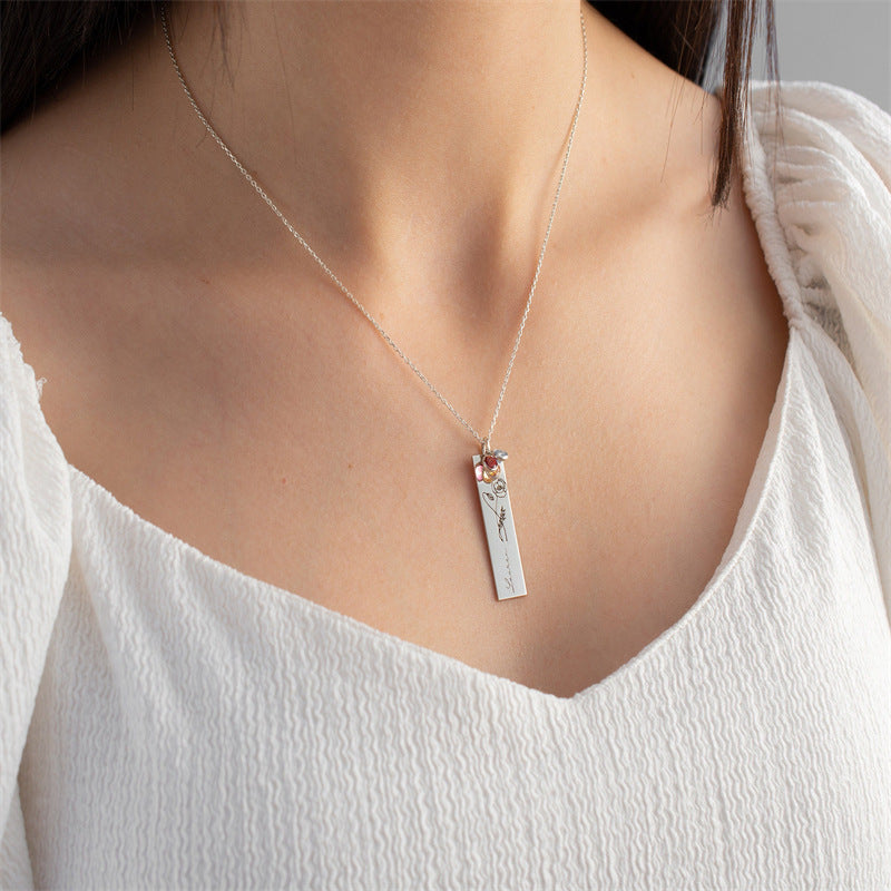 Personalized Month Birthday Flower Stone Necklace