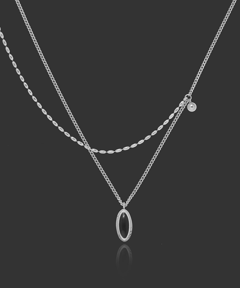 French Oval Black Stone Necklace