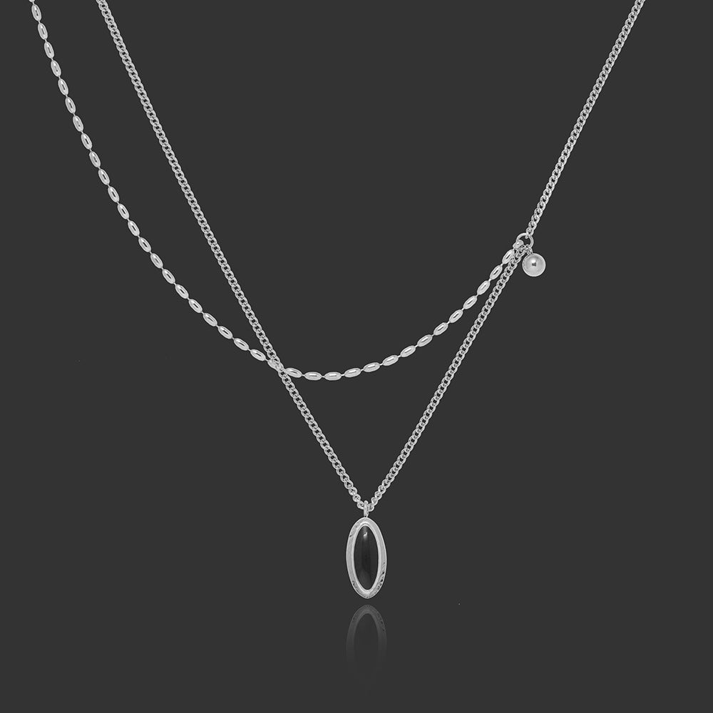 French Oval Black Stone Necklace