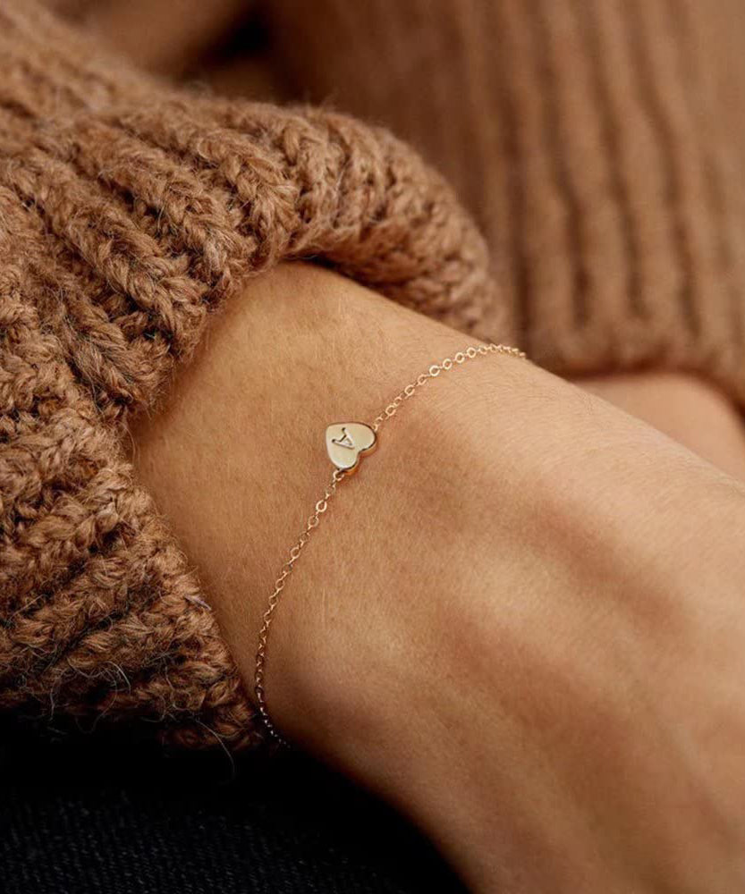 Customized Peach Heart One Letter Bracelet