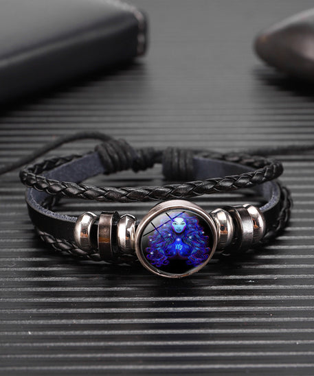 Leather Zodiac Sign Braided Bracelet