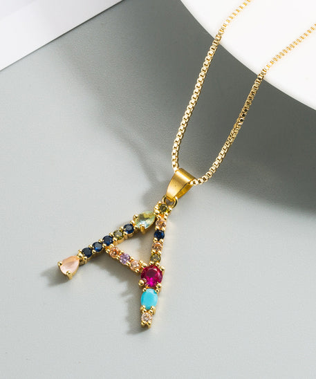 Decorated Gemstone Initial Letter Necklace