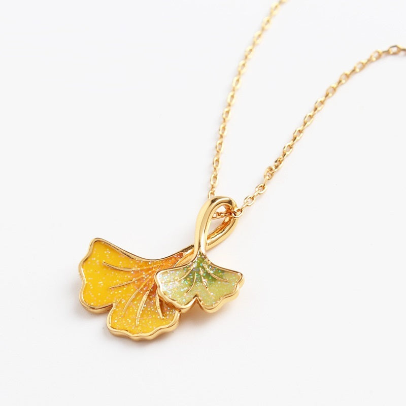 Autumn Winds Ginkgo Biloba Leaf Necklace