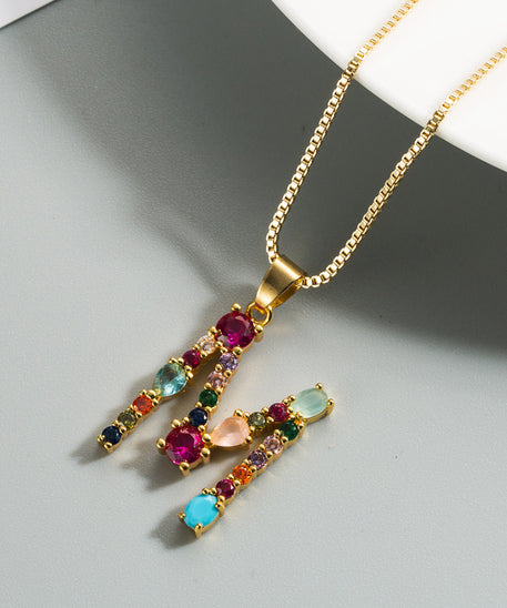 Decorated Gemstone Initial Letter Necklace