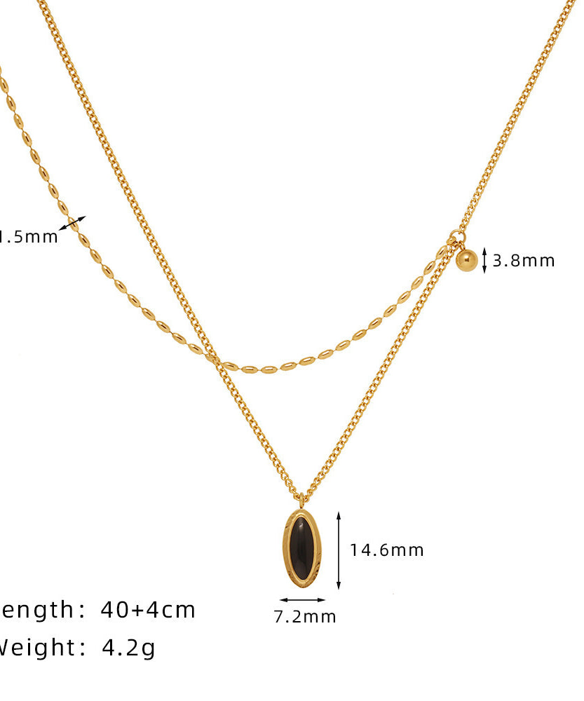 French Oval Black Stone Necklace