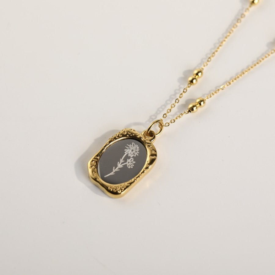 Polished Birthday Flower Mirror Necklace