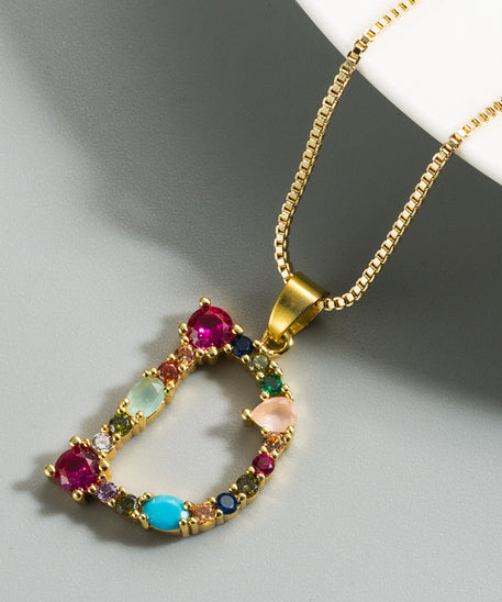 Decorated Gemstone Initial Letter Necklace