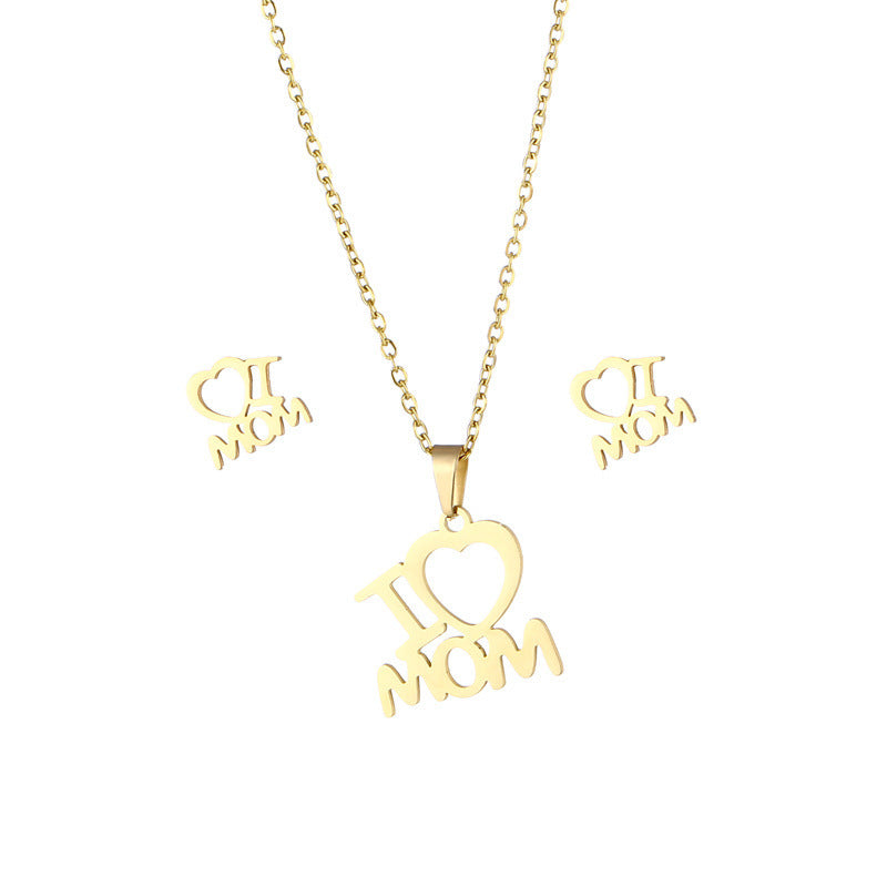 Cherished "I Love Mom" Necklace  & Earrings Set