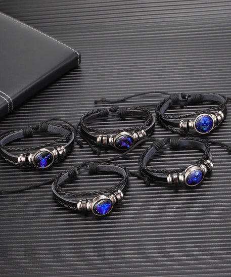 Leather Zodiac Sign Braided Bracelet