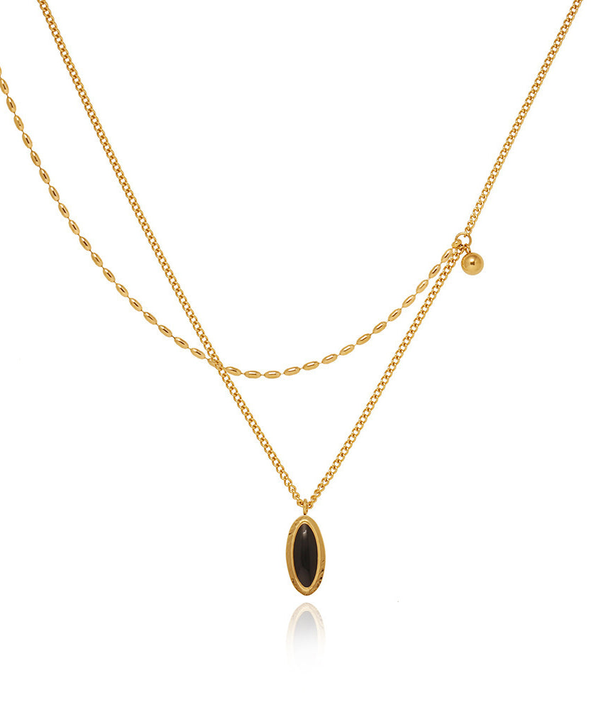 French Oval Black Stone Necklace