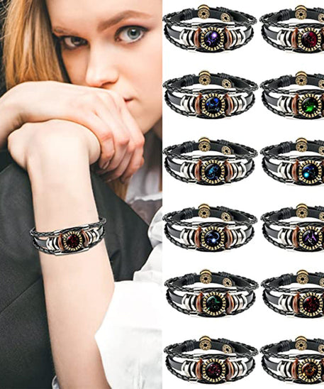 Colorful Zodiac Sign Leather Bracelet
