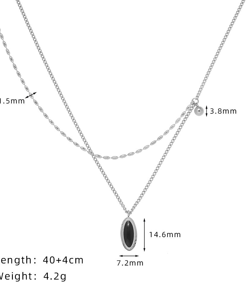 French Oval Black Stone Necklace