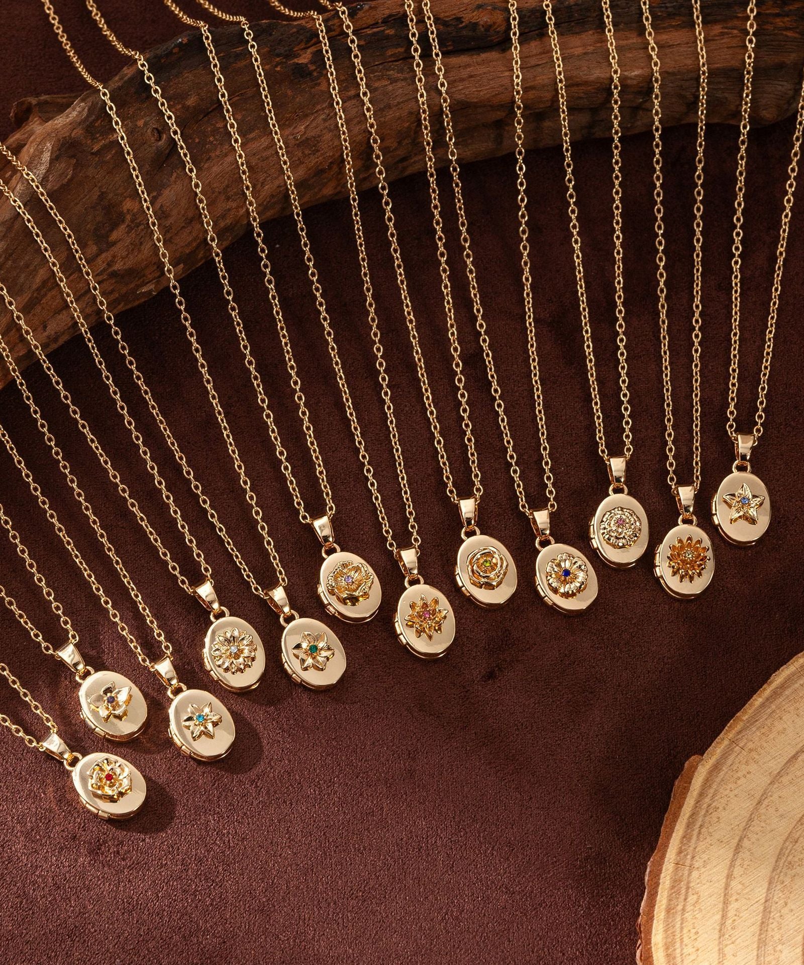 Floral Birthstone Photo Frame Necklace