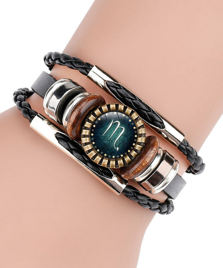 African Zodiac Sign Leather Bracelet
