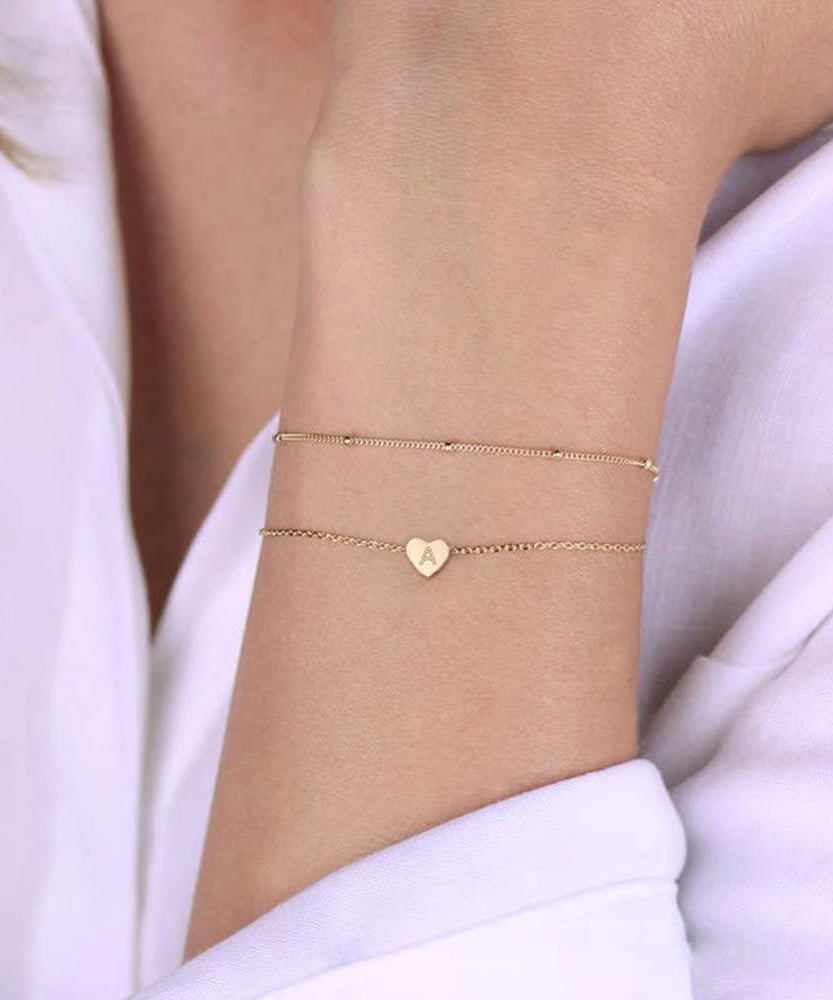 Customized Peach Heart One Letter Bracelet