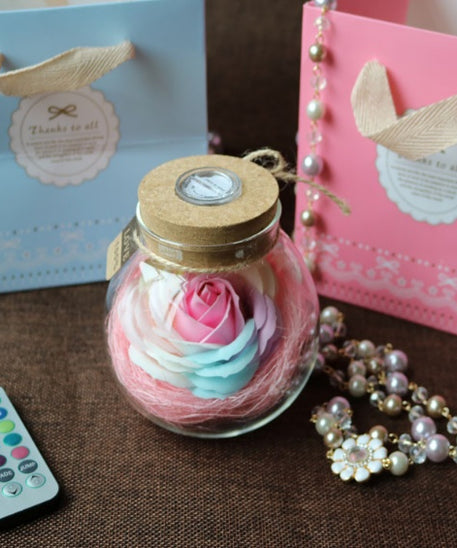 Colorful Rose Soap Flower Wishing Bottle w/Remote