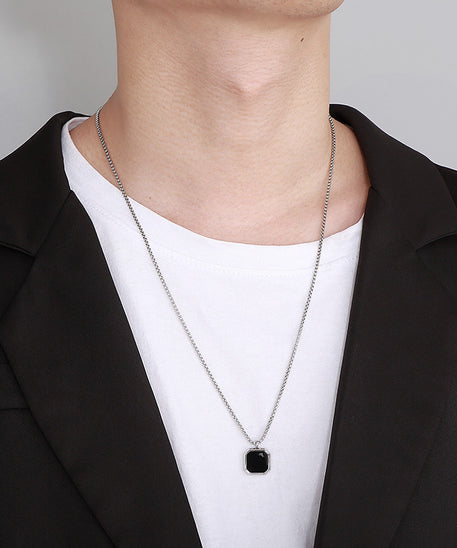 Polished Square Black Mirror Necklace