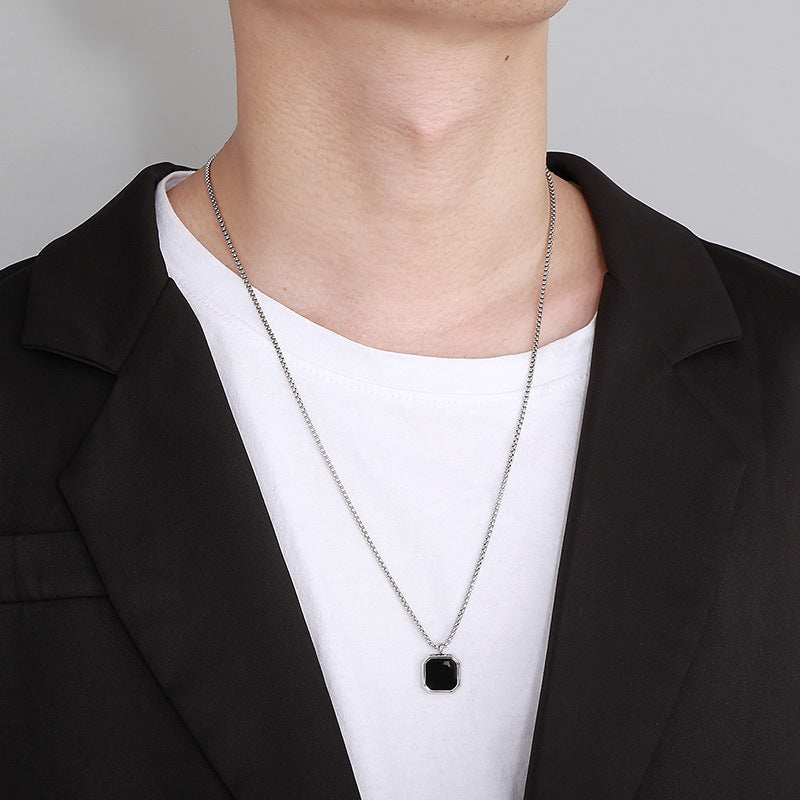Polished Square Black Mirror Necklace