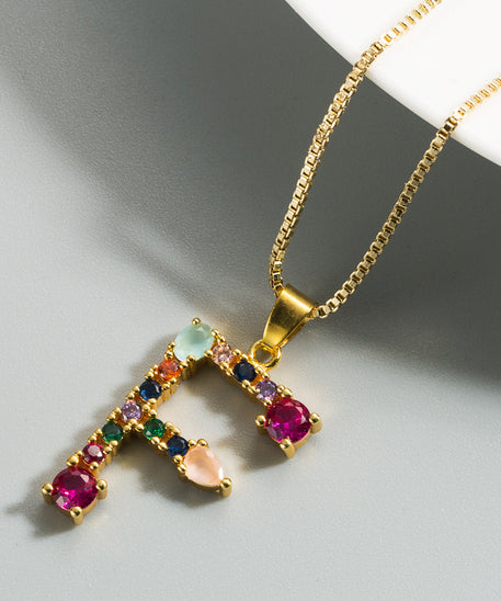 Decorated Gemstone Initial Letter Necklace